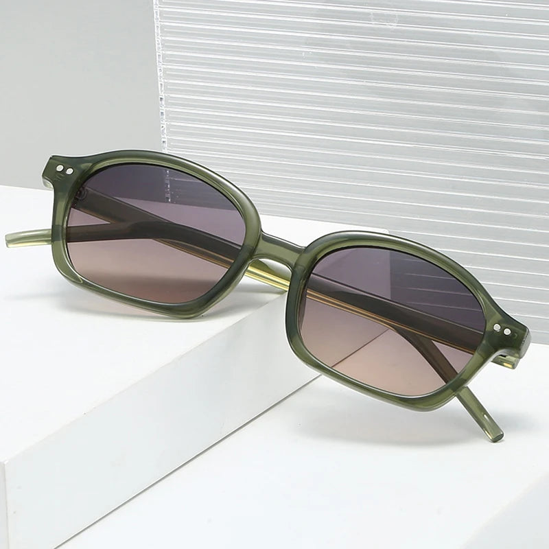 JNPCXI New Fashion Small Oval Jelly Color Women Sunglasses Shades UV400 Fashion Orange Gradient Men Punk Rivets Sun Glasses