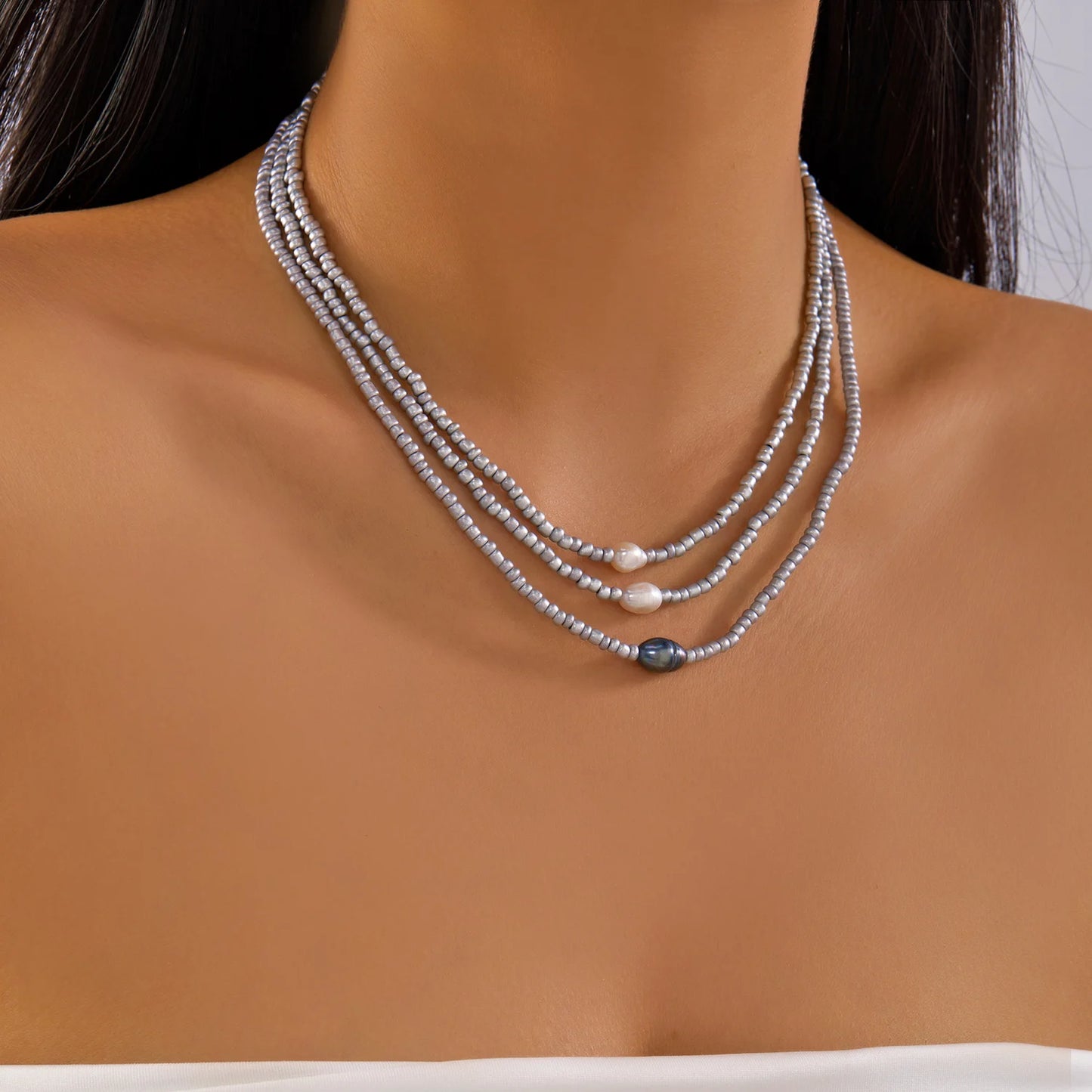 New Elegant Imitation Pearl Beads Necklace for Women Vintage Multilayer Heart Tassels Choker Fashion Jewelry Accessories Gift