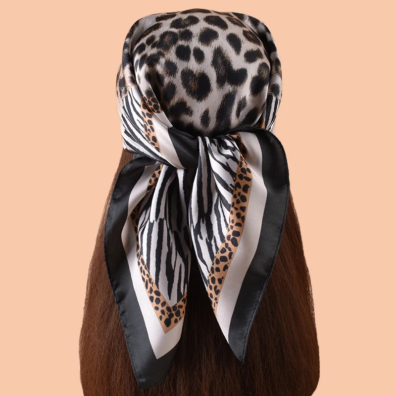 1PC Leopard Print Satin Square Scarf Women's Hair Accessory Spring New Style Versatile as Belt Bag Decorations Silk Headband