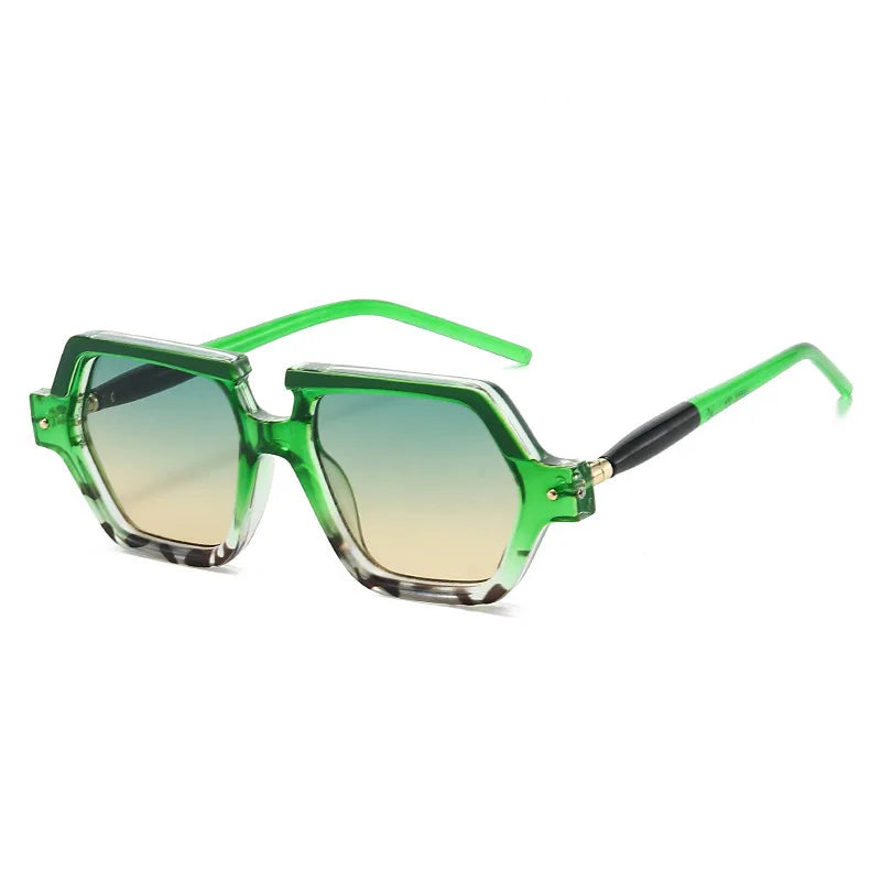 JNPCXI New Polygon Square Rivets Sunglasses Women Fashion Double Color Leopard Gradient Shades Men Clear Lens Frame UV400