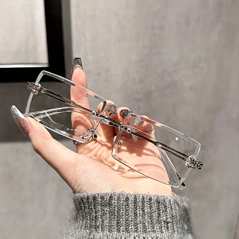 1 Pair of Classic and Stylish Frameless Square Glasses Suitable for Both Men and Women, Versatile for Daily Use