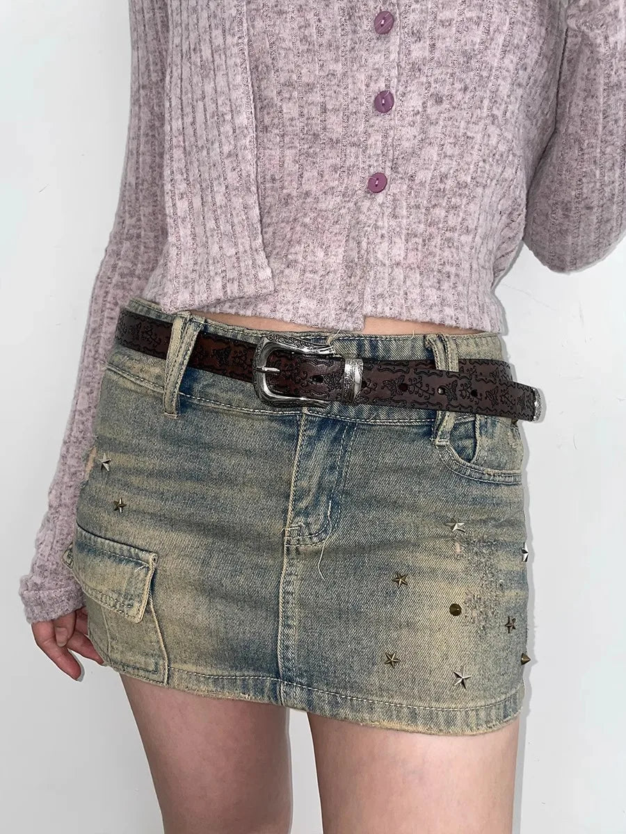N Retro Y2K White Belt Women 2024 New Jeans With Korean Version Of The Waist Belt Design