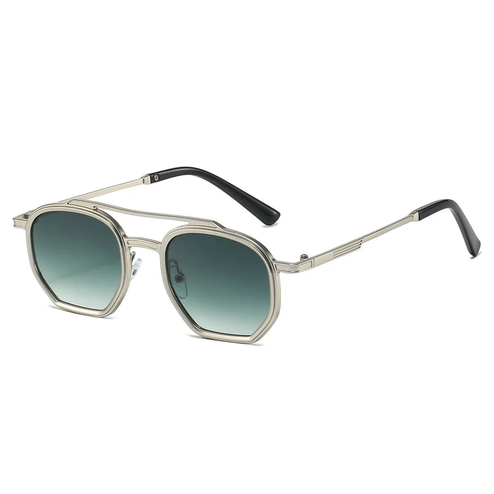 JNPCXI New Retro Double Bridges Men Polygon Small Square Sunglasses Fashion Clear Ocean Gradient Lens Eyewear Women Metal Frame