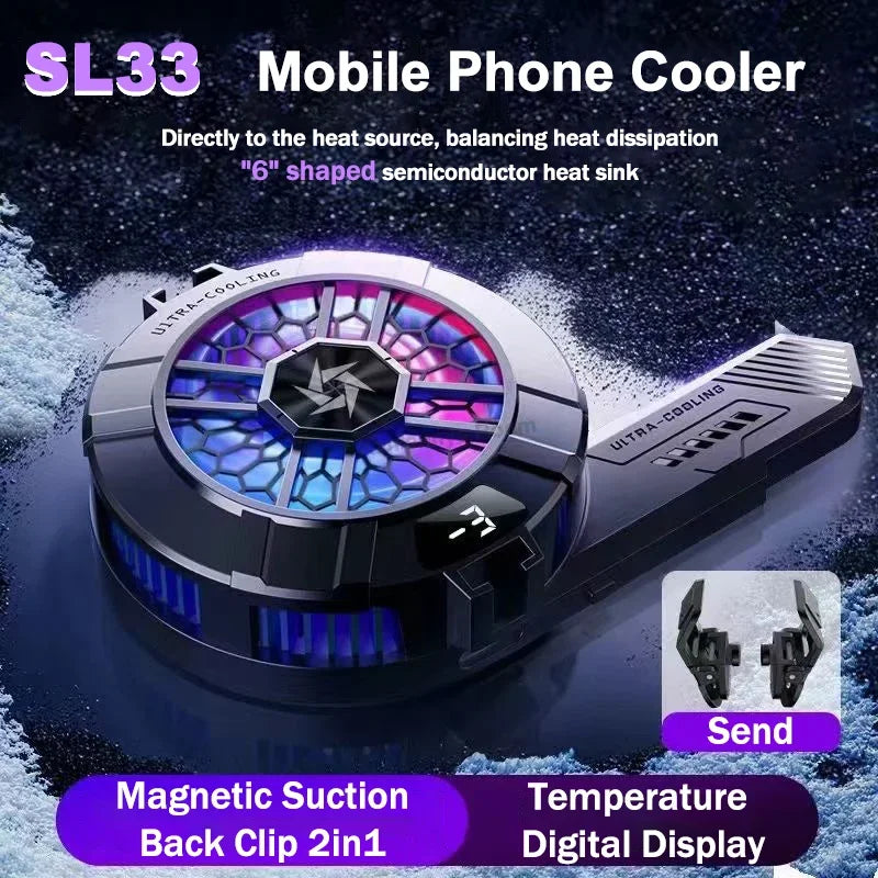 SL33 Phone Cooling Fan Magnetic/ Back-clip 2 in 1 Cool Heat Sink IOS Android