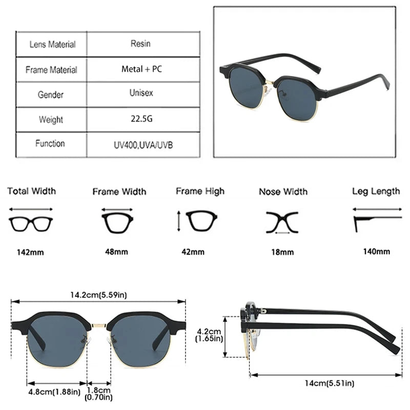 JNPCXI New Ins Popular Fashion Square Semi-Metal Women Sunglasses Shades UV400 Men Trending Clear Lens Frame