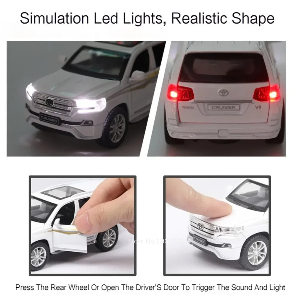 1:32 LAND CRUISER Alphard Toys Models Cars Diecast Alloy Vehicle Rubber Tire 6 Doors Opened Sound Light Pull Back Toy Collection