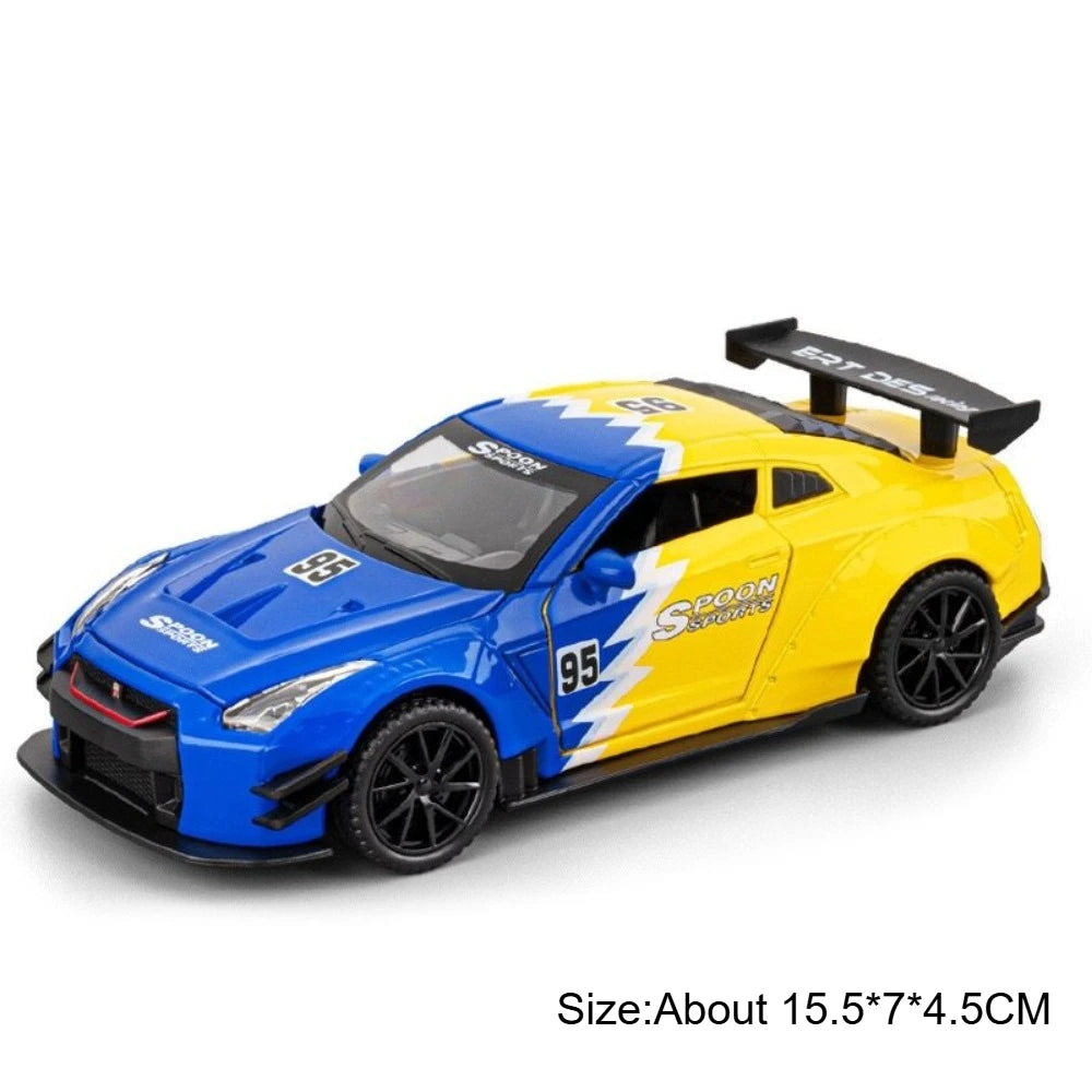 1:32 Scale GTR R50 Miniature Sports Car Alloy Diecast Model Toys Doors Opened with Sound Light Pull Back Vehices Children's Gift
