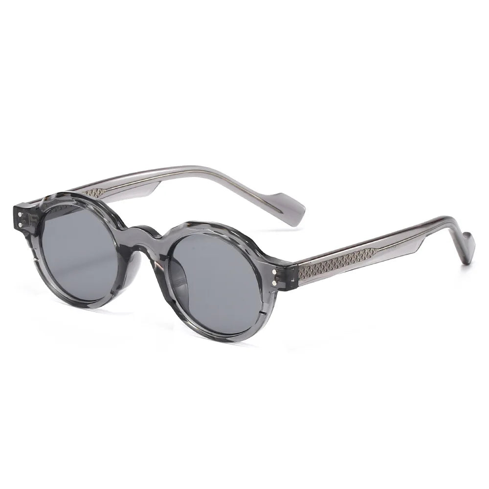 JNPCXI New TR90 Polygon Round Men Sunglasses Retro Rivets Women Gray Shades UV400 Sun Glasses