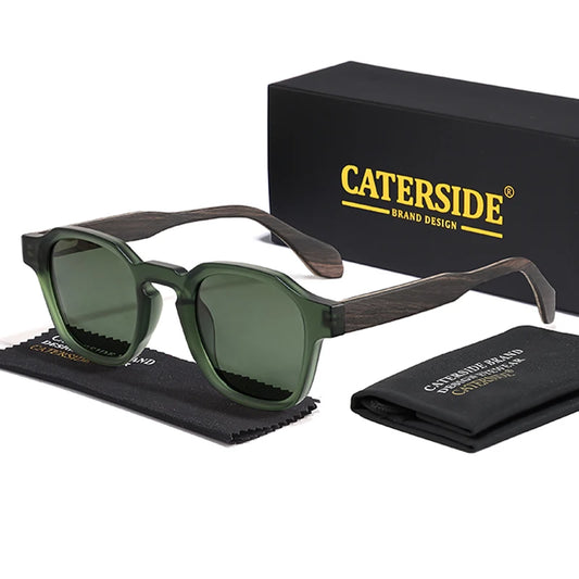 CATERSIDE Vintage Men Polarized Sunglasses Luxury Brand Design Solid Wood Leg Sun Glasses Women Driving Party Holiday Glasses