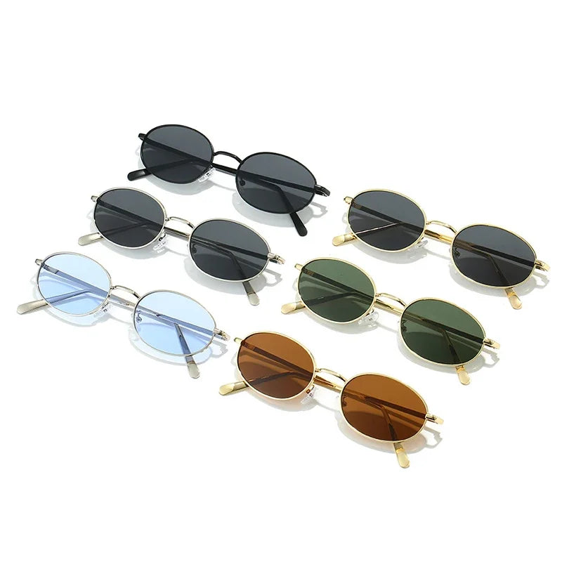 JNPCXI New Retro Small Oval Metal Frame Women Sunglasses UV400 Men Punk Sun Glasses