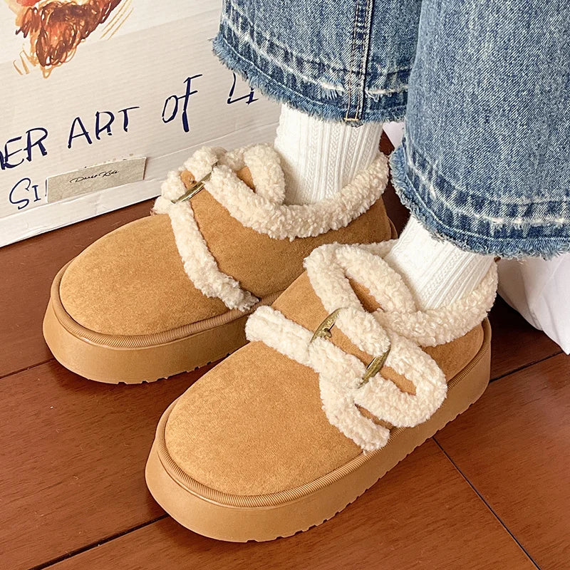 Faux Suede Fluffy Snow Boots Women Comfortable Thick Bottom Non Slip Winter Boots Woman Thicken Plush Warm Cotton Shoes Female