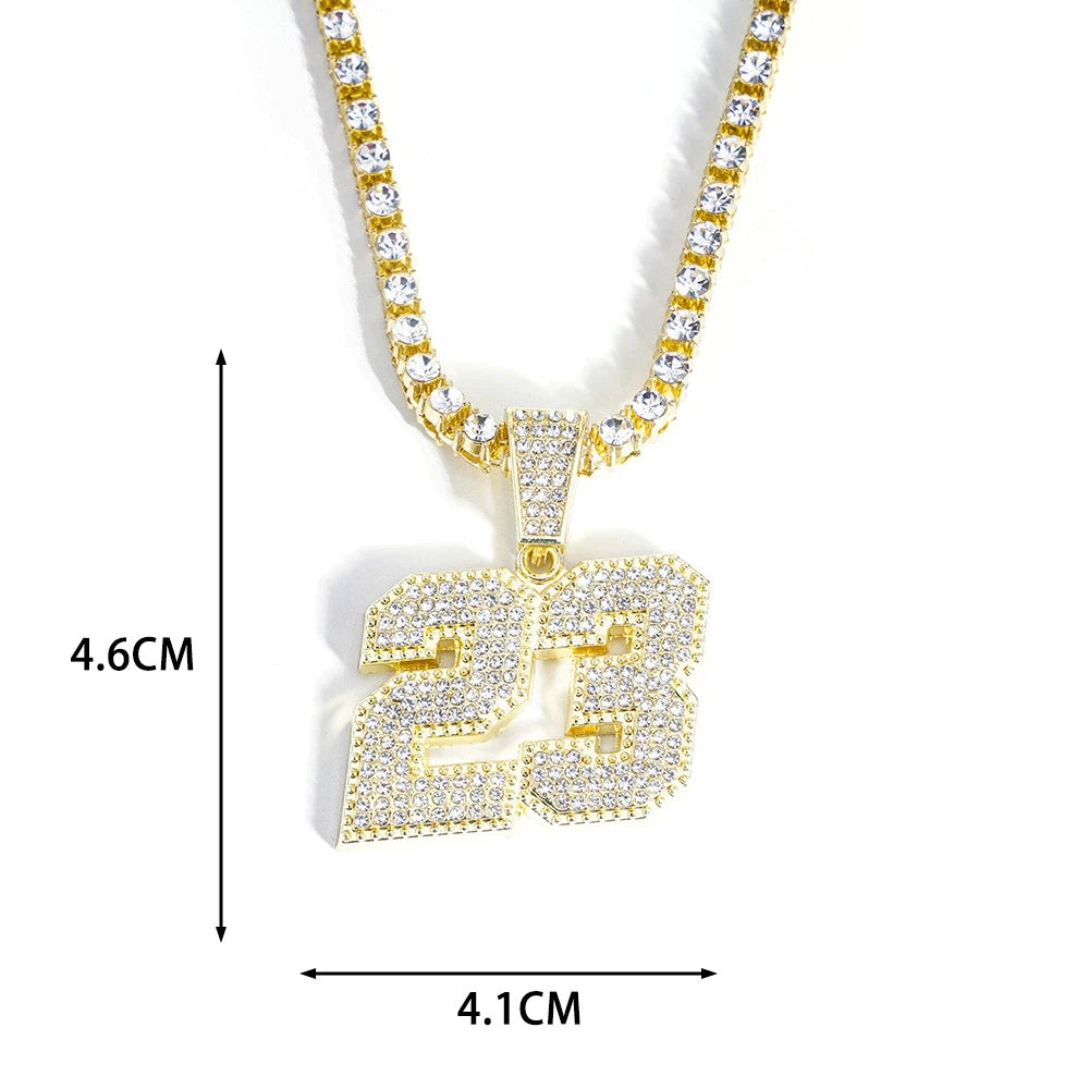 Hip Hop Number Number 23 Pendant Necklaces Strap 4mm Zircon Tennis Chain Men Women Sparkling Necklace Punk Jewelry Fashion Gifts