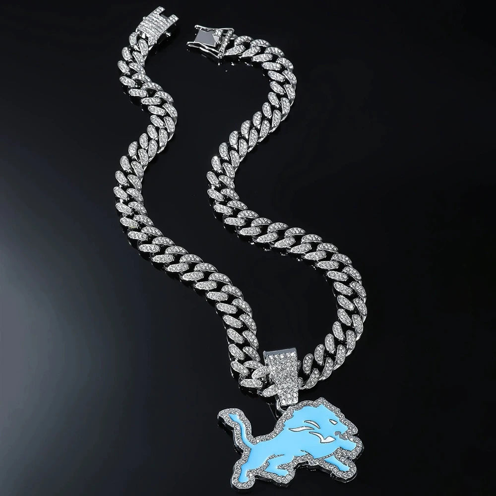 Men Women Hip Hop Blue Wolf Pendant Necklace With 13mm Crystal Cuban Chain HipHop Iced Out Bling Necklaces Fashion Charm Jewelry