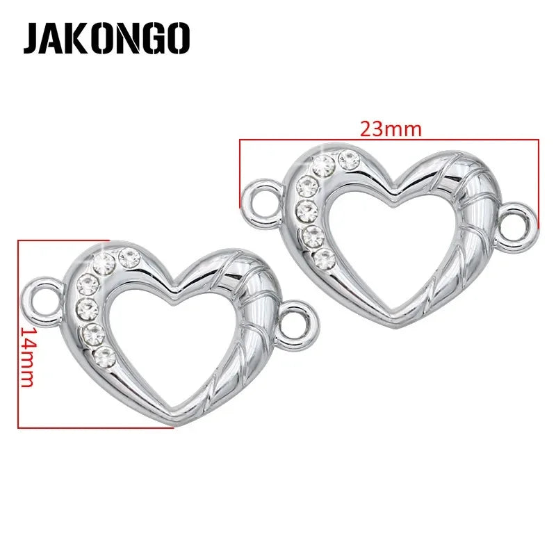 5Pcs Sliver Plated Crystal Heart Charm Connectors fit Jewelry Making Bracelet Findings Accessories DIY 23x14mm