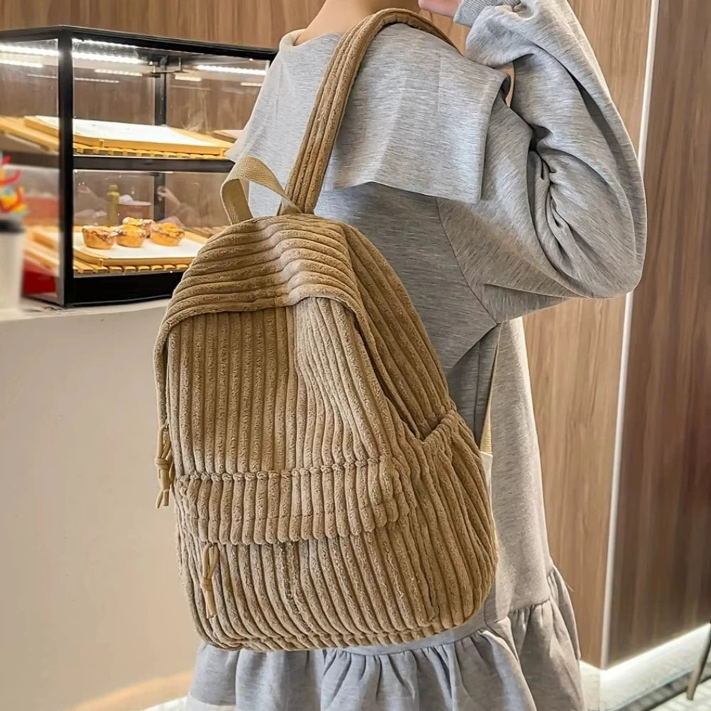 Korean Style Corduroy Backpack, Women's New Versatile Backpack, Student Travel Backpack, Large Capacity Backpacks for Commuting