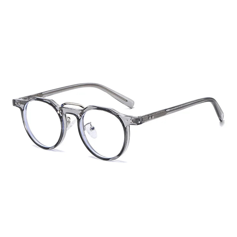 JNPCXI New Round Sunglasses Women Rivets Punk Gray Shades UV400 Fashion Men Clear Anti Blue Light Glasses Frame