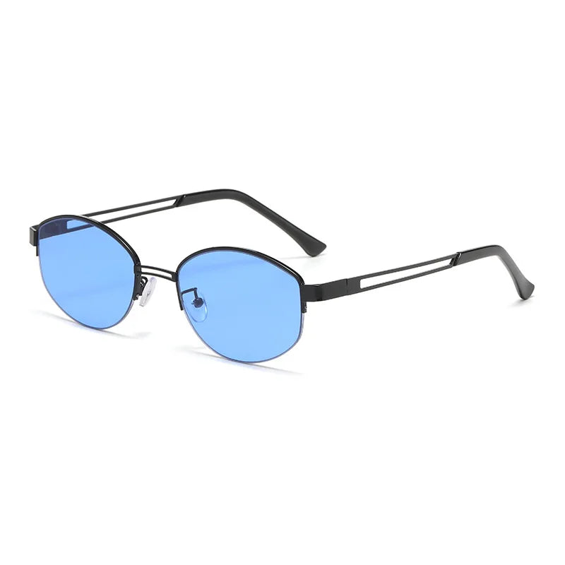 JNPCXI New Ins Popular Fashion Oval Sunglasses Women Vintage Semi-Rimless Clear Ocean Lens Shades UV400 Eyewear Men Sun Glasses