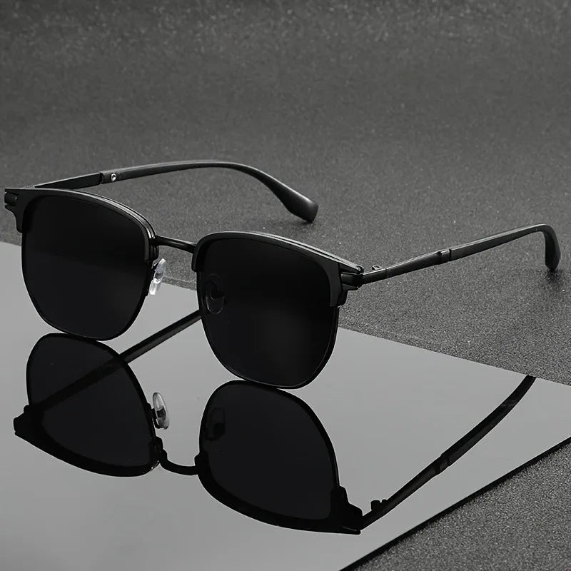 Business Style Metal Square Glasses Men Women Fashion Black Lens Daily Decorative Eyewear