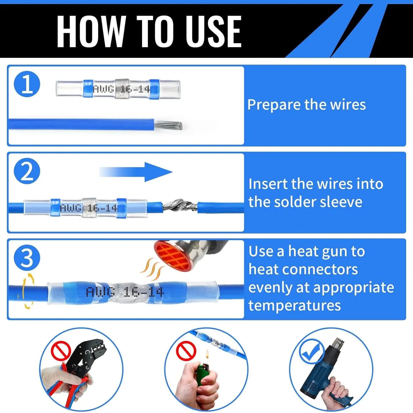 250PCS Solder Seal Wire Connectors Insulated Waterproof Electrical Wire Terminals Heat Shrink Solder Butt Connectors Solder