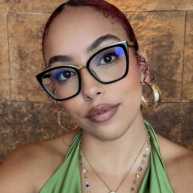JNPCXI New Fashion Cat Eye Anti Blue Light Flat Top Glasses Metal Decorative Frame UV400 Protection for All Gender