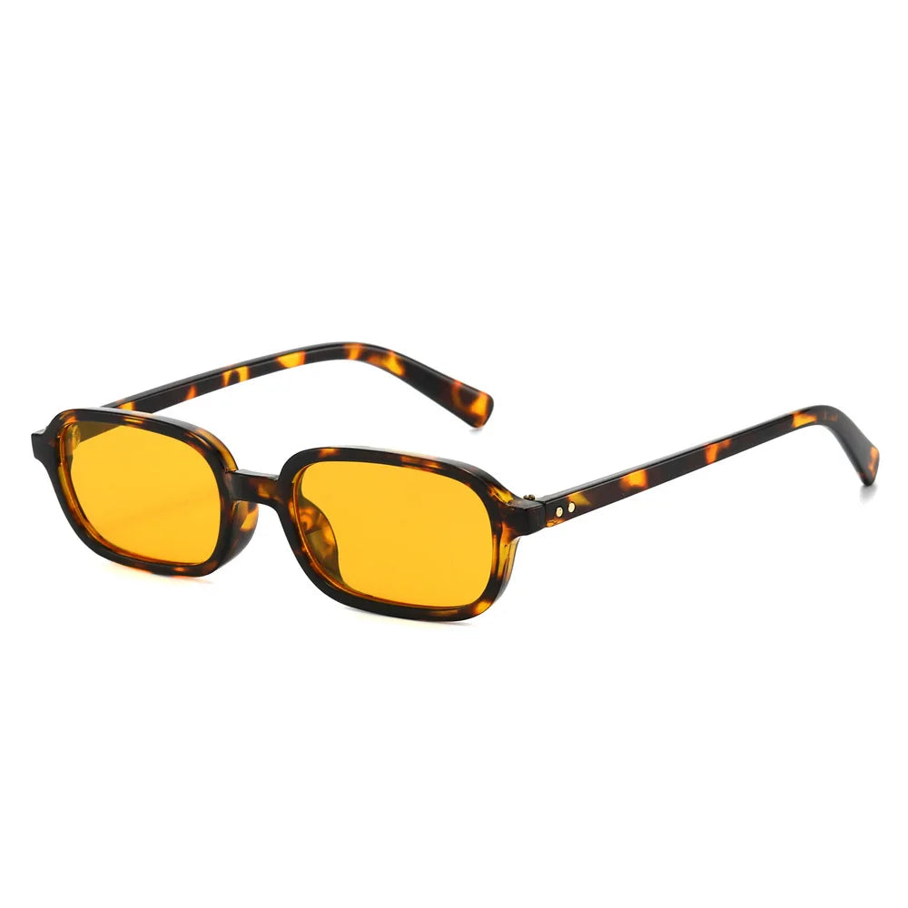 JNPCXI New Retro Small Rectangle Sunglasses Women Fashion Rivets Leopard Champagne Shades UV400 Men Punk Sun Glasses