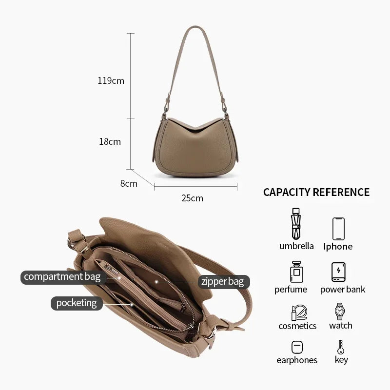 Genuine Cowhide Leather Flap Hobo Shoulder Bag for Women Pebbled Leather Casual Crossbody Bag Luxury Designer Underarm Bags