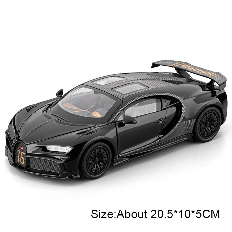 1:24 Chiron Tourbillon Miniature Model Alloy Diecast Car Toy Doors Opened with Sound Light Pull Back Sportscar Festival Surprise