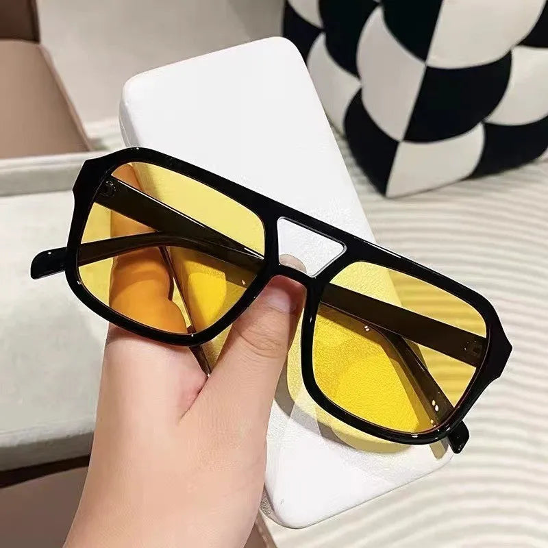 Korean Unisex Sunglasses Square Frame Driving Eyeglass Double Beam Frame Eyewear