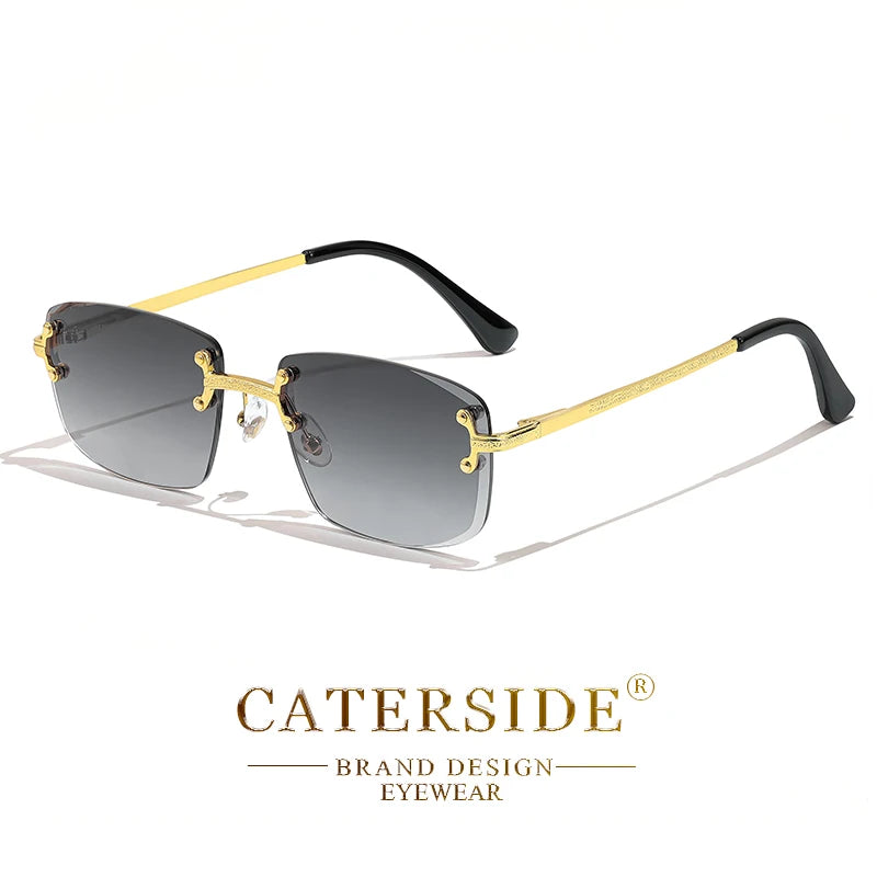 CATERSIDE Metal Rimless Frame Gradient Men's Sunglasses Punk Luxury Women Eyewear Small Rectangle Sun Glasses for UV400 Driving