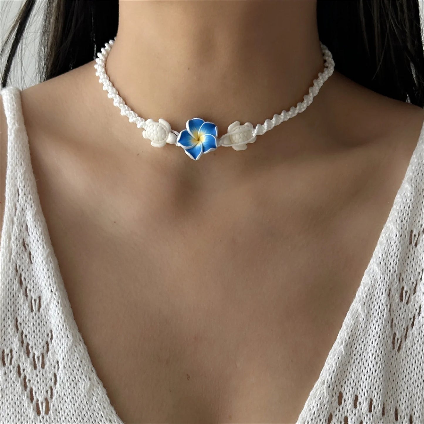 Bohemian White Plumeria Flower Necklace for Women Handmade Colorful Beaded Choker Summer Beach Vacation Jewelry Gift 2026 Trend