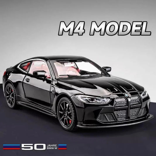Scale 1/24 M4 Car Model Toy Diecast Alloy Vehicle 4 Doors Opened Metal Body Rubber Tire Sound Light Pull Back Toys Gift for Kids