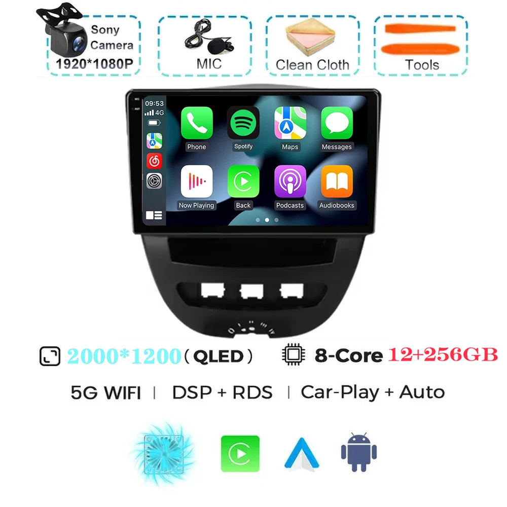 For Peugeot 107 Toyota Aygo Citroen C1 2005-2014 Carplay Auto Android 15 Car Radio Multimedia Video Player Navigation 4G WIFI