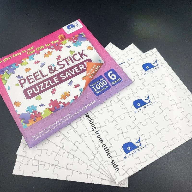 Jigsaw Puzzle Saver Glue Sheets 6 sheets Preserve 1,000 Piece Puzzles up to 29 x 21.5in with 2 Adhesive Wall Hangers 6 Packs