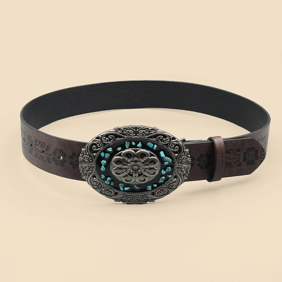 Palace Style Casual Retro Women's Belt Design with Gemstone Inlay Alloy Buckle Belt, Girls' Decorative Accessories Holiday Gifts
