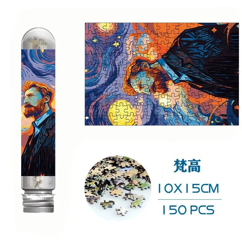 MaxRenard Jigsaw Puzzle 150pcs Mini Test Tube 15*10cm Travel Game World Famous Van Gogh Oil Paintings