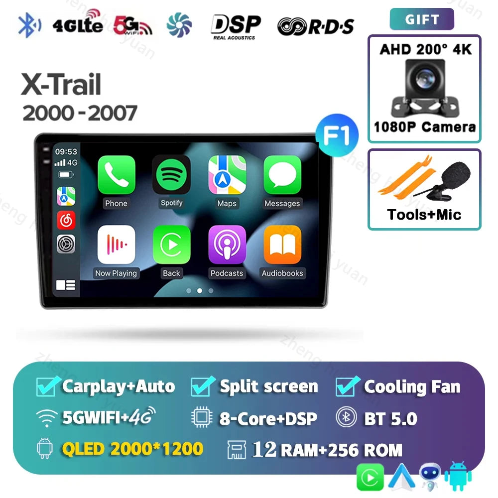 Android 15 For Nissan X-Trail X Trail X - Trail 1 T30 2000 - 2007 2K QLED CarPlay Auto Car Radio Multimedia Video Player GPS