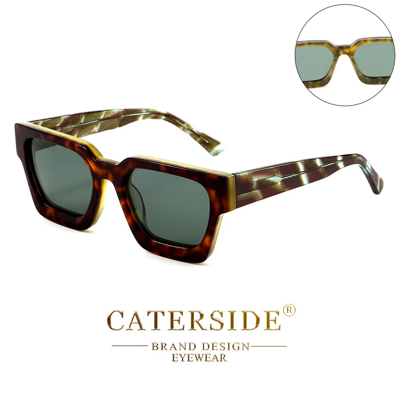 CATERSIDE Retro Acetate Sunglasses Men Polarized Square High Quality Sun Glasses Women Driving Punk Party Vintage Eyewear UV400