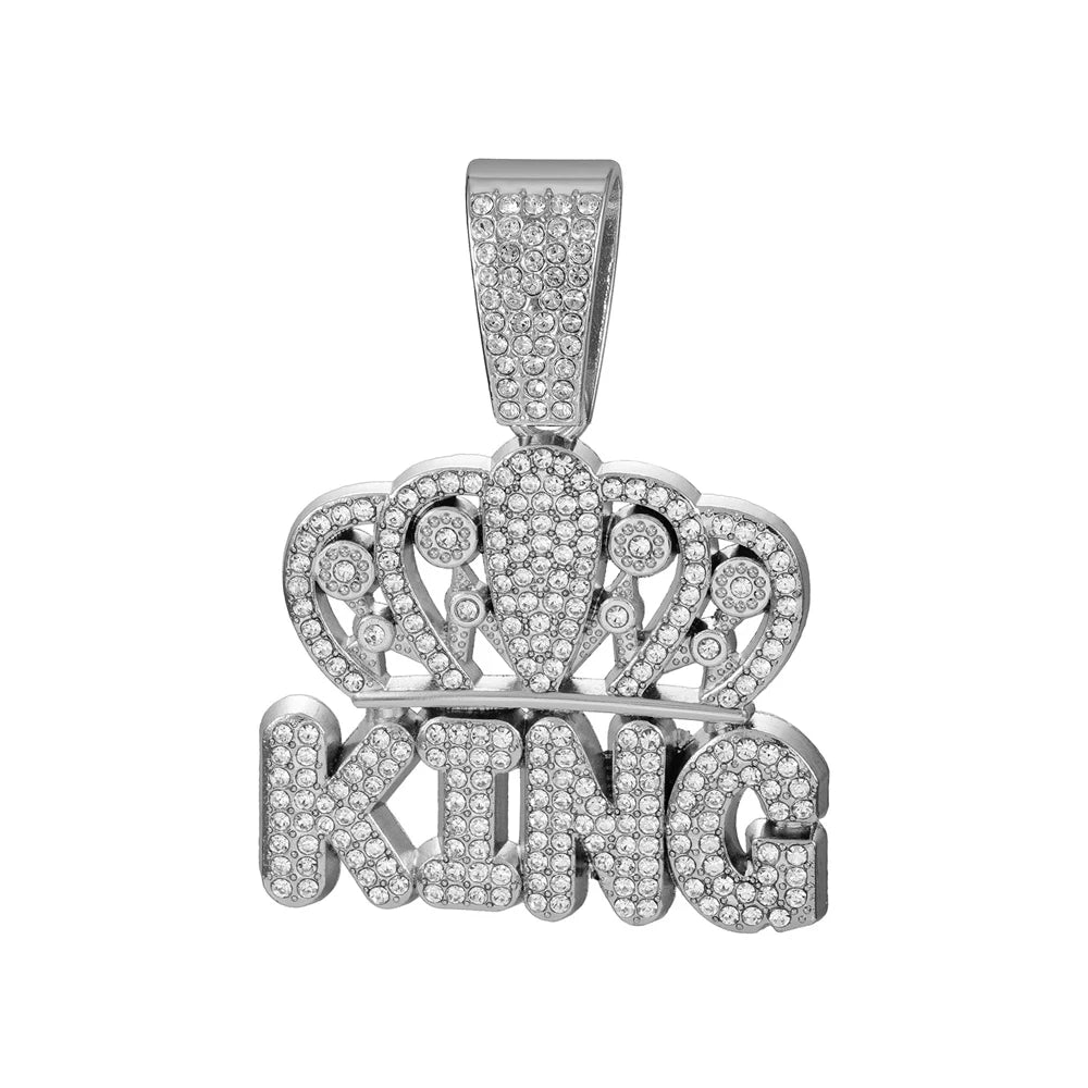 Men Hip Hop Crown KING Letter Pendant Necklace with 13mm Miami Cuban Chain Iced Out Bling HipHop Necklaces Fashion Women Jewelry