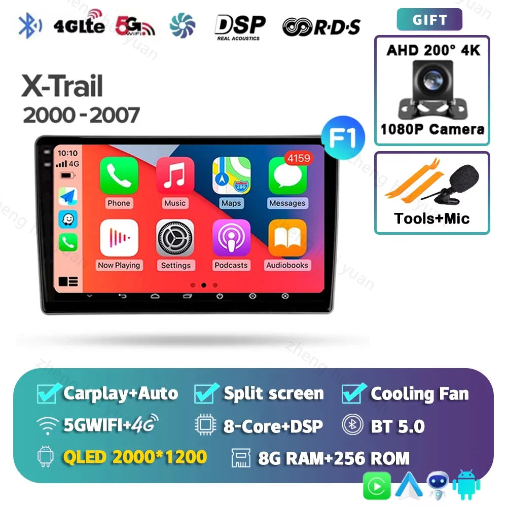 Android 15 For Nissan X-Trail X Trail X - Trail 1 T30 2000 - 2007 2K QLED CarPlay Auto Car Radio Multimedia Video Player GPS