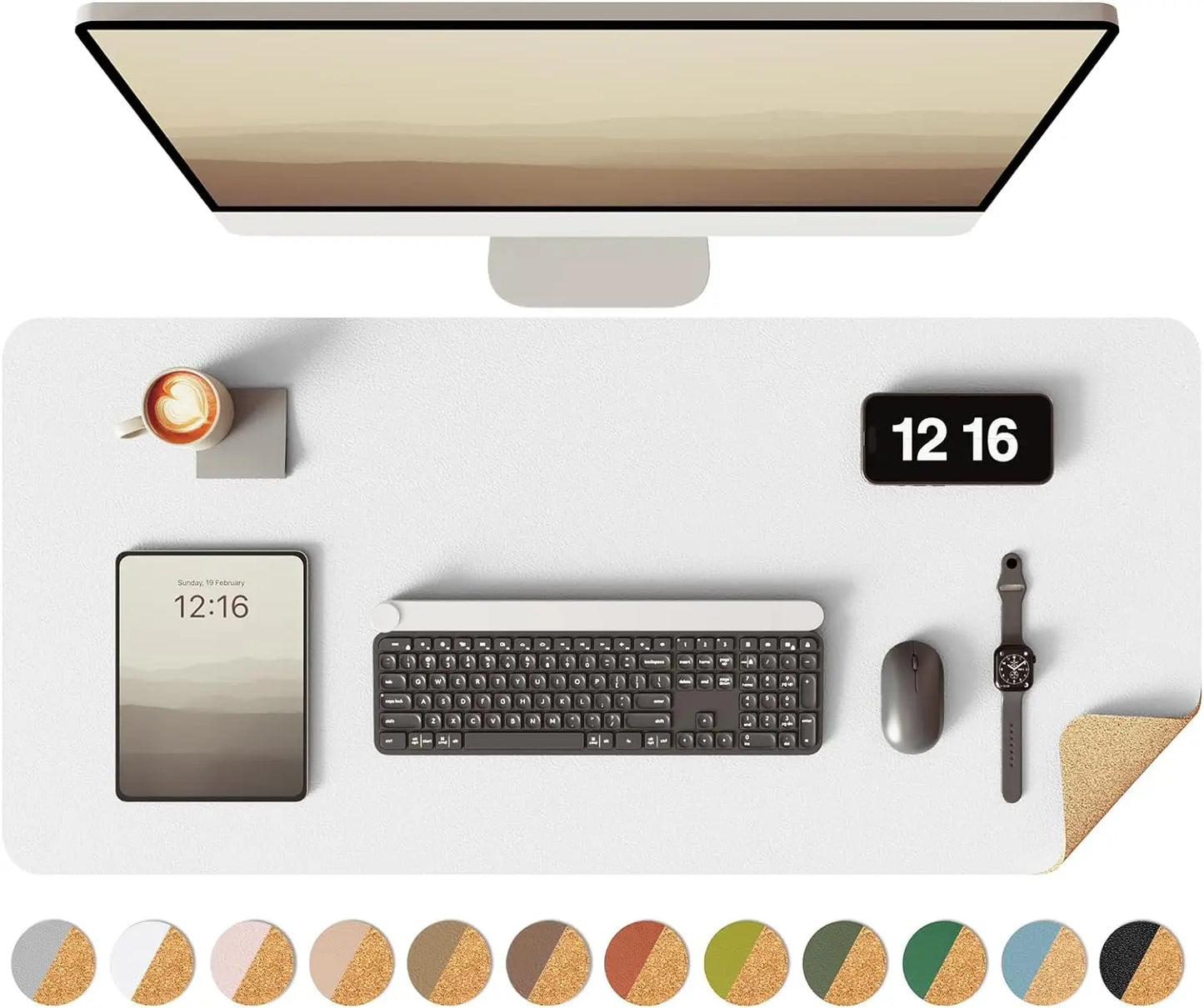 XXL Double-Sided Desk Pad, Eco Cork Desk Pad Protector Leather Desk Mat, Large Mouse Pad,Waterproof Desk Blotter for Office/Home