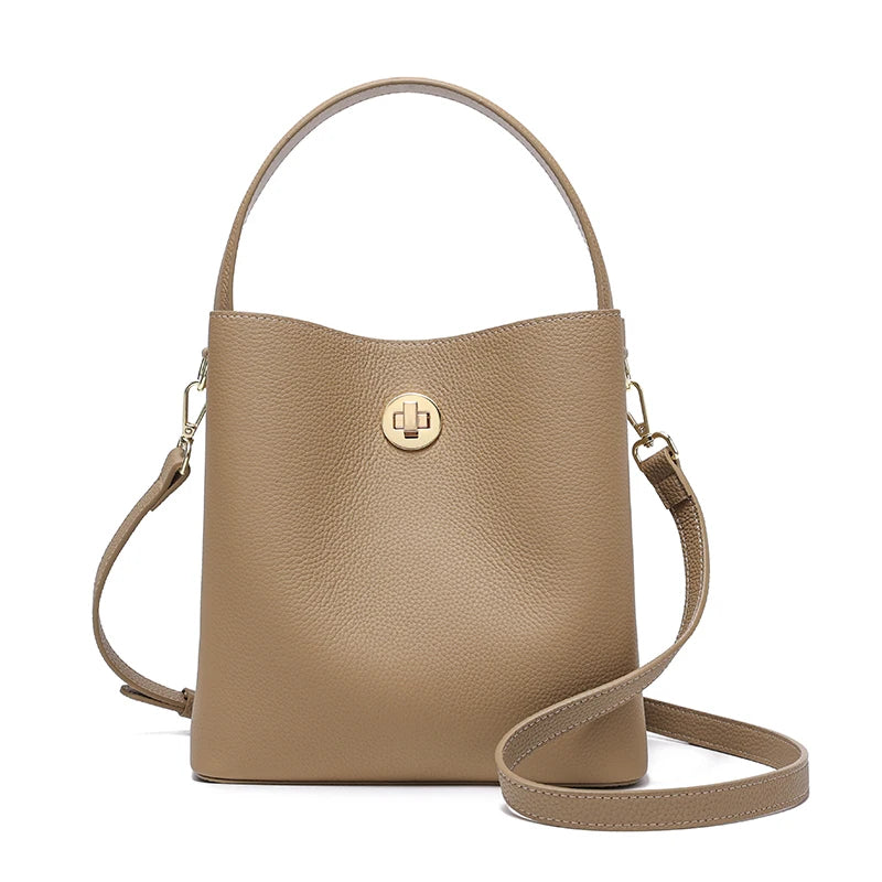 Women's Top grain Leather Handbag Female Large Capacity Bucket Bag Cowhide Genuine Leather Soft Tote Crossbody shoulder Bag
