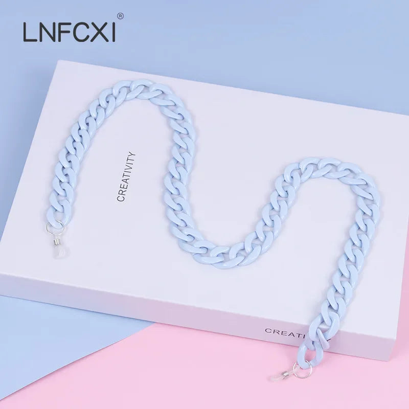 JNPCXI Retro Bright Acrylic Glasses Sunglasses Chain Straps Lanyards Blue Color Reading Glasses Hanging Neck Glasses Chain