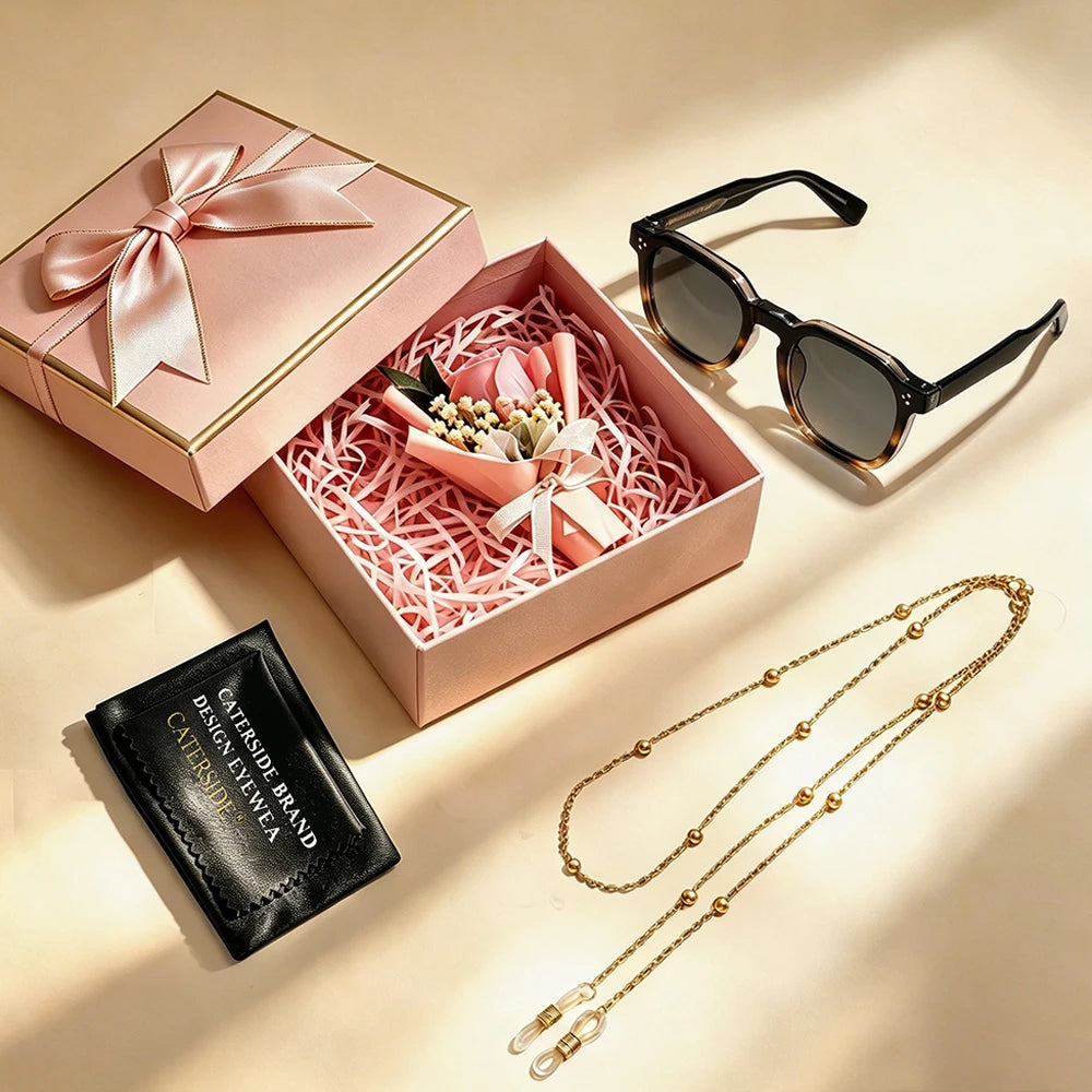 CATERSIDE Valentine's Day Gift Sunglasses Transparent Orange Square Frame Sun Glasses Green Gradient Lens Retro Glasses UV400