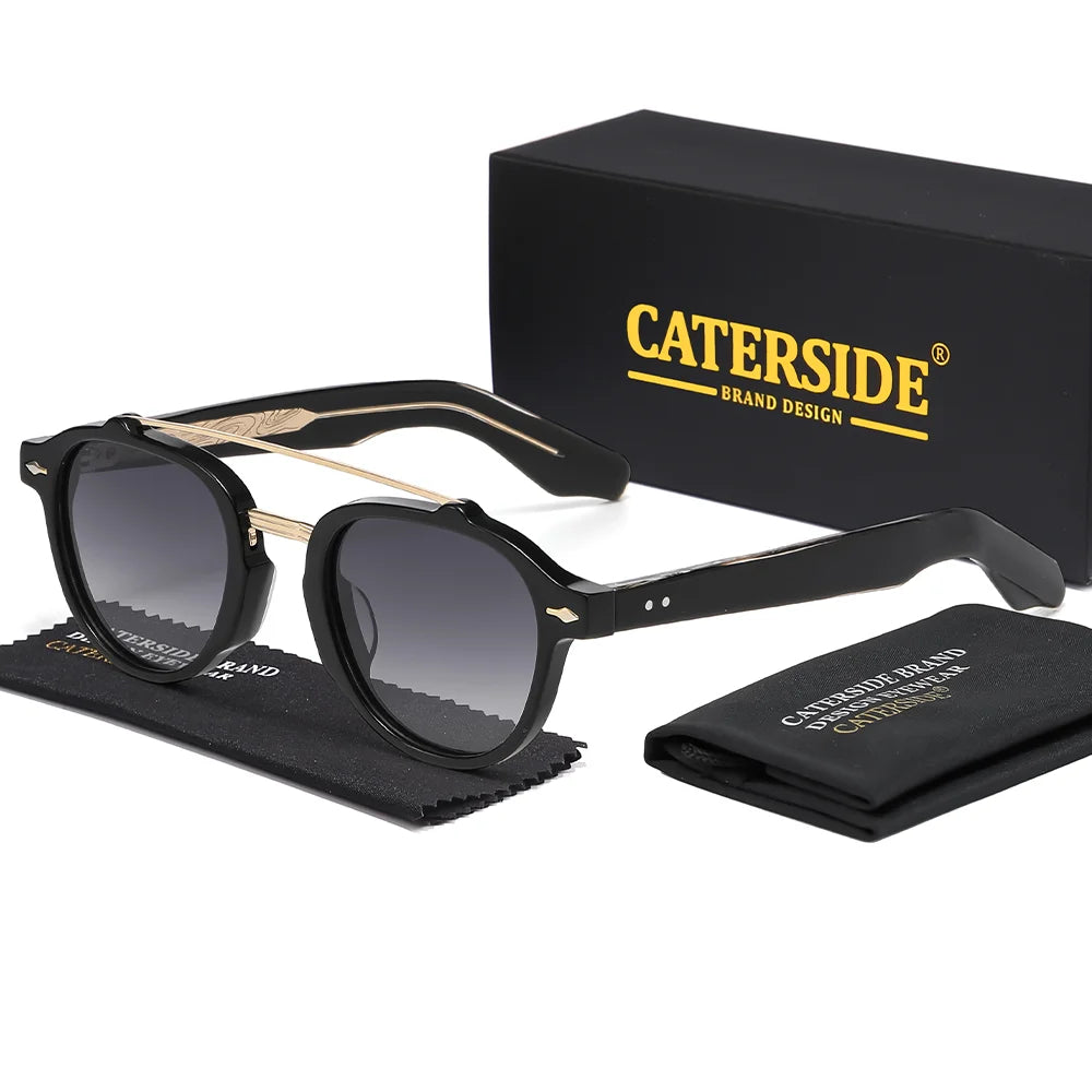 CATERSIDE Men's Flat Top Double Bridges Polarized Sunglasses Acetate Square Suneyeglass Women Fashion Retro Gifts Eyewear UV400