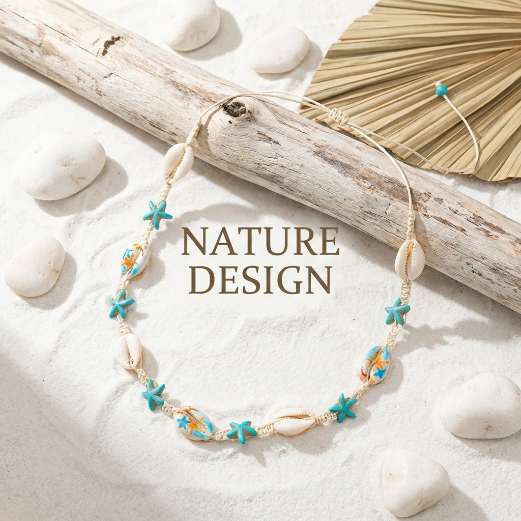 2026 Summer Boho Cowrie Shell Choker Necklace for Women Girls Y2K Cute Blue Starfish Beads Collar Beach Vacation Jewelry Gift