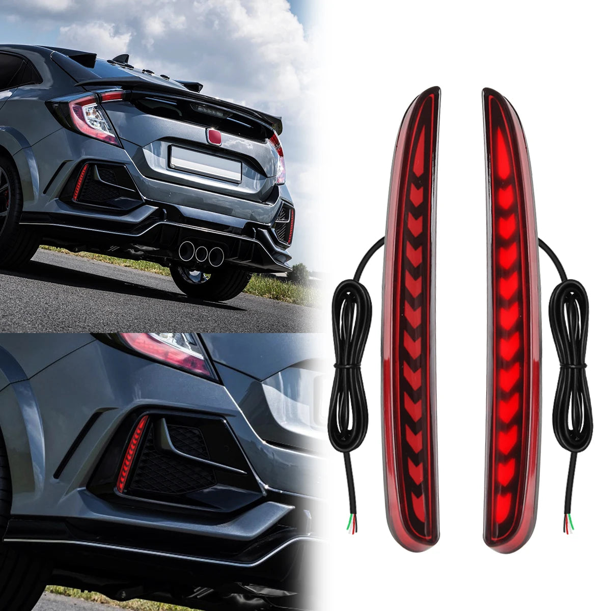 For Honda Civic Type-R Sl Hatchback 2016 2017 2018 2019 2020 LED Rear Bumper Reflector Lights Brake Dynamic Turn Signal Lamps