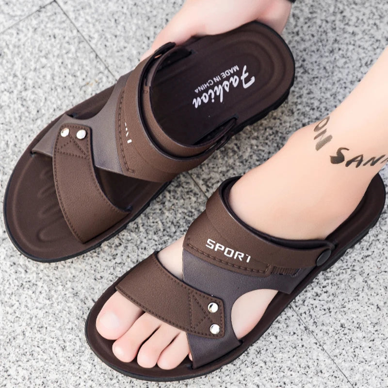 Trend Slippers Man Outdoor Leather Men's Sandals Large Size 48 Sandals Men Summer Flat Casual Leather Slippers Sandals For Men
