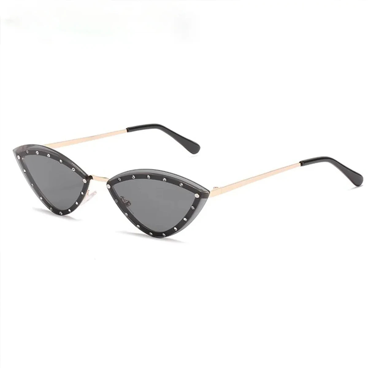 JNPCXI New Triangle Cat Eye Sunglasses Alloy Rimless Crystal Shiny Sun Glasses Female Unique Elegant Green Rhinestone Shades