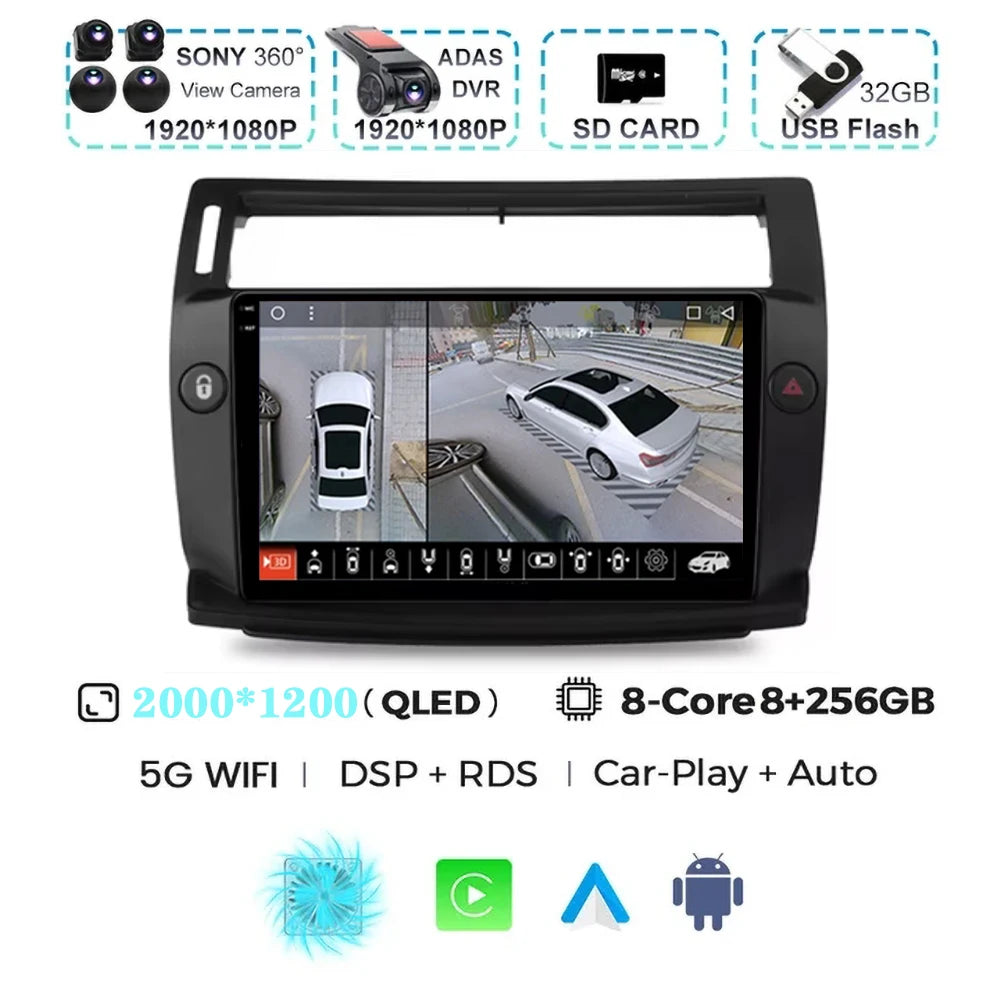 For Citroen C4 C-Triomphe C-Quatre 2004 - 2009  Carplay Auto Android 15 Car Radio Multimedia Video Player Navigation wifi 4G RDS