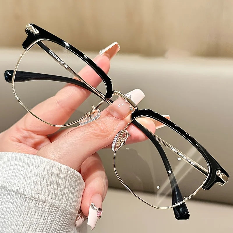 New 1PC Premium Art Retro Half Frame Men's Glasses Lightweight and Comfortable Business Unisex Glasses